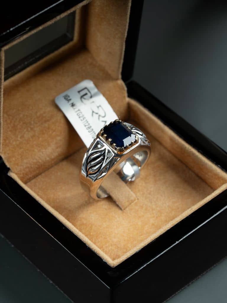 خاتم فضة رجالي صياغة يدوية بحجر الزفير الافريقي مع ترصيع الماس - alternate view