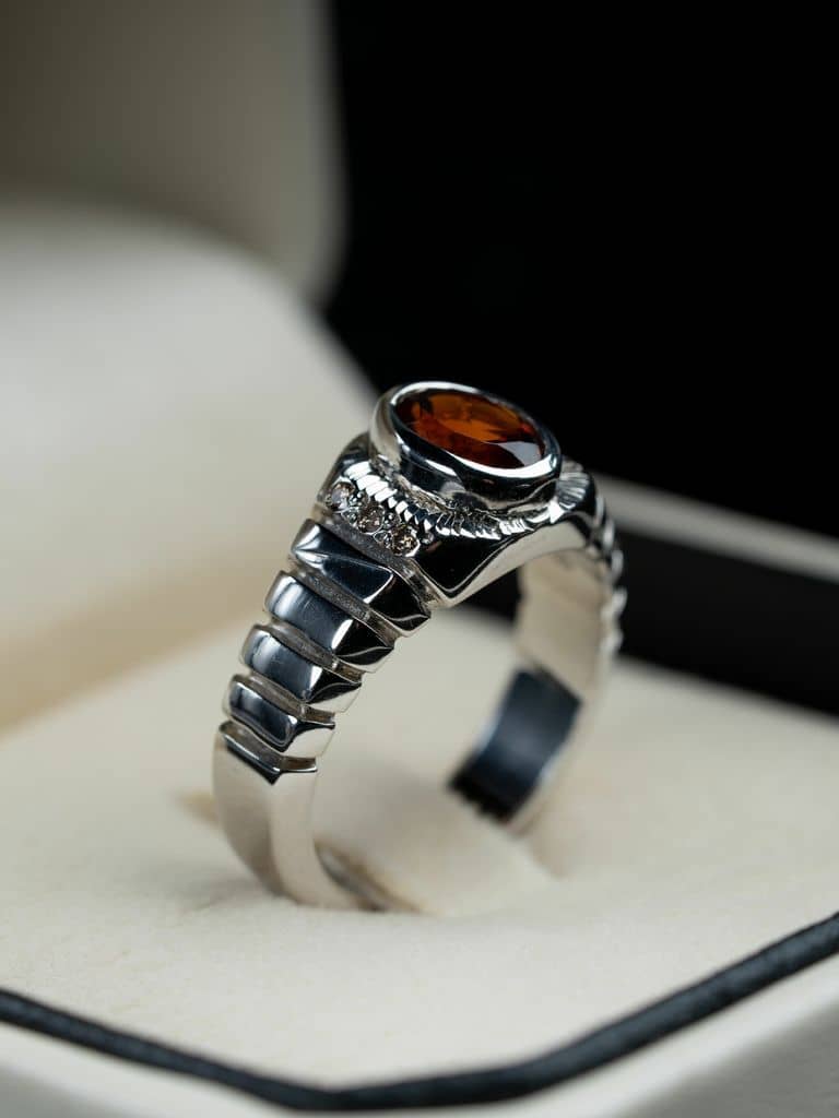 من نوار الوان حجر السترين بخاتم فضة مصاغ يدوي بالكامل مع ترصيع الماس - alternate view