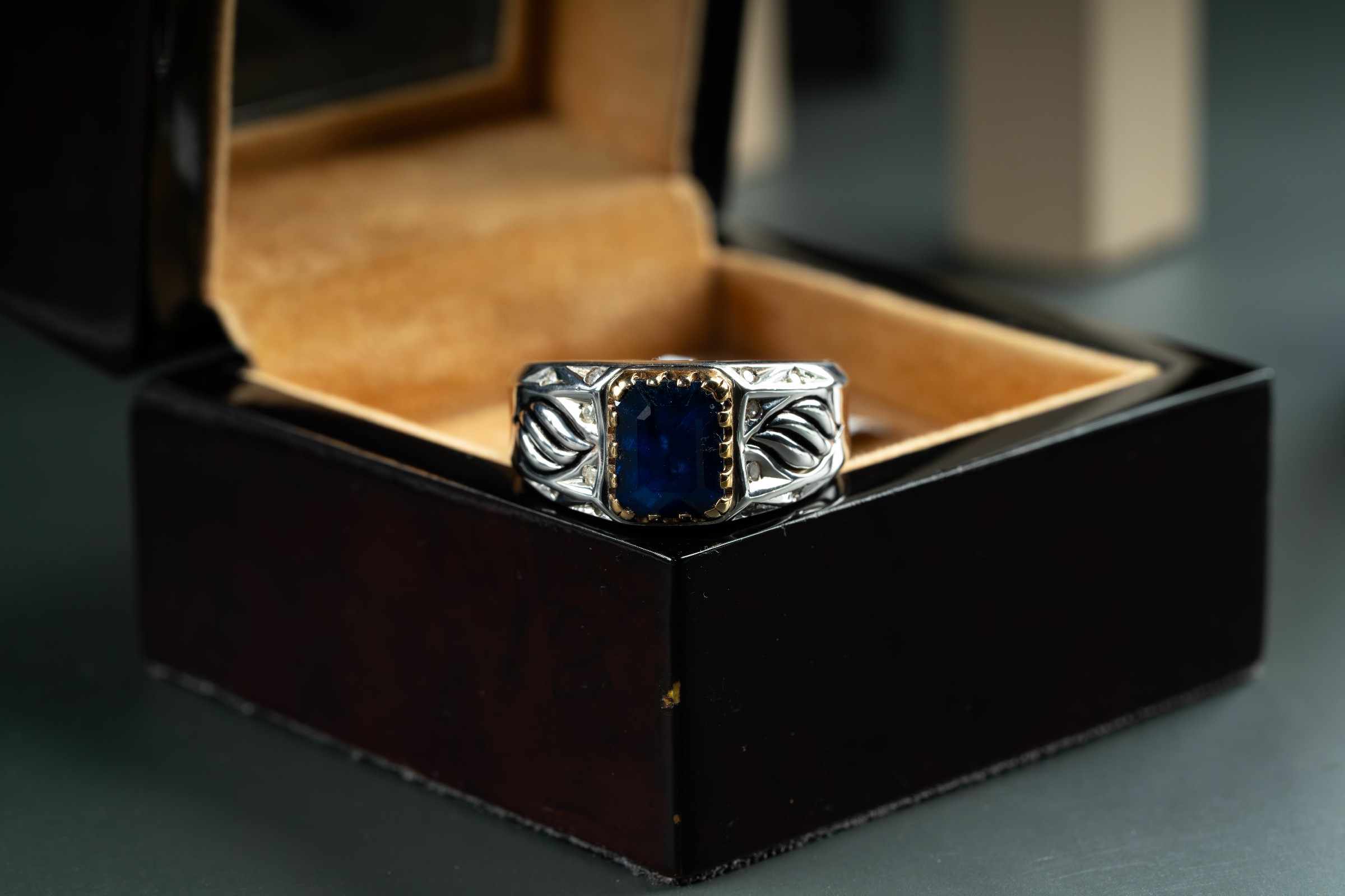 خاتم فضة رجالي صياغة يدوية بحجر الزفير الافريقي مع ترصيع الماس - خواتم رجالية, تشكيلة الرجال, زفير 