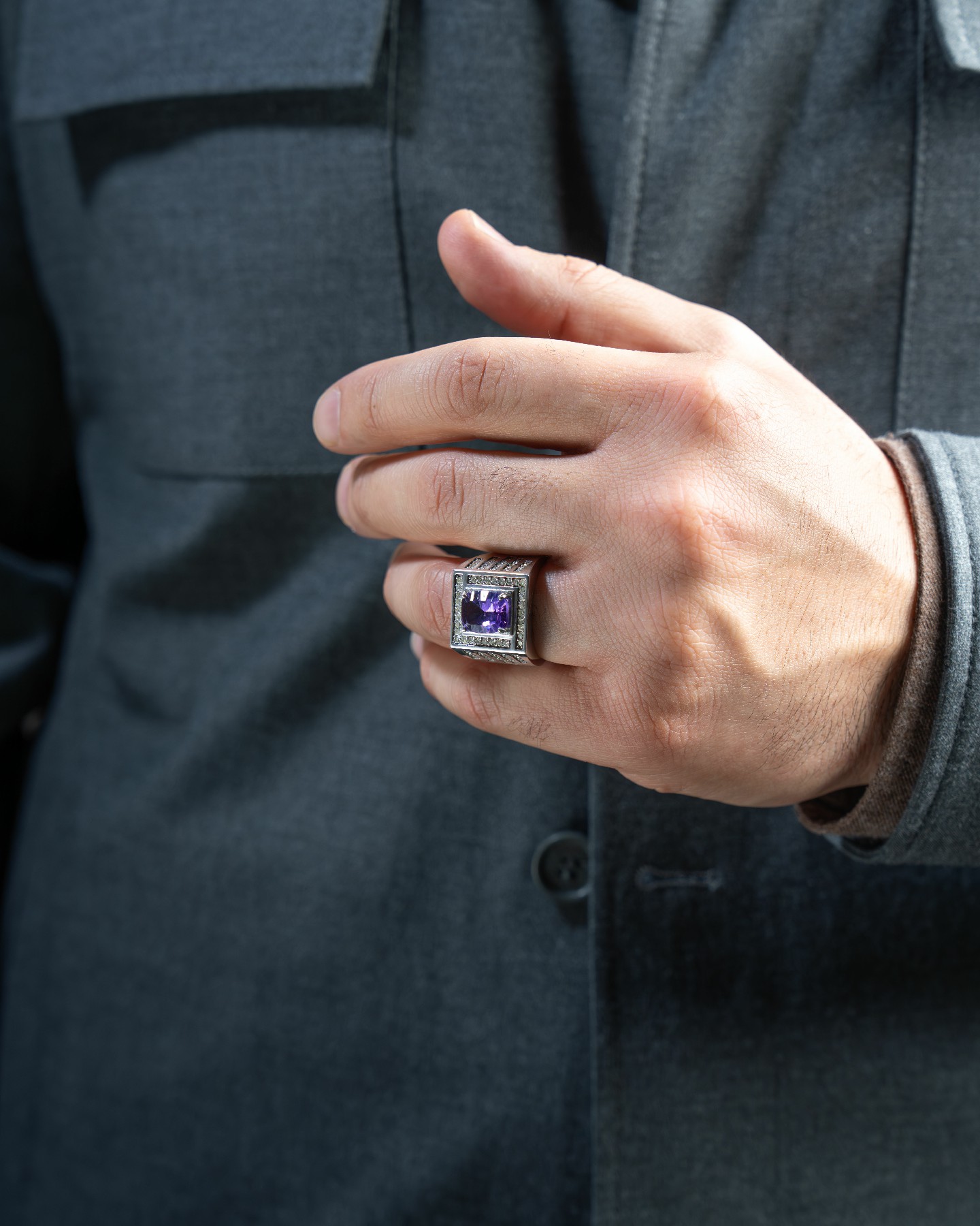 خاتم رجالي بحجر جمشت مع ترصيع الماس - تشكيلة الرجال, خواتم رجالية, جمشت