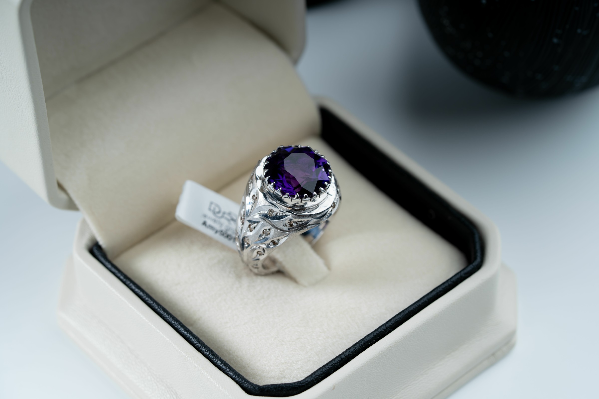 خاتم فضة بصياغة فاخرة جداً مع حجر الجمشت والالماس - تشكيلة الرجال, خواتم رجالية, جمشت