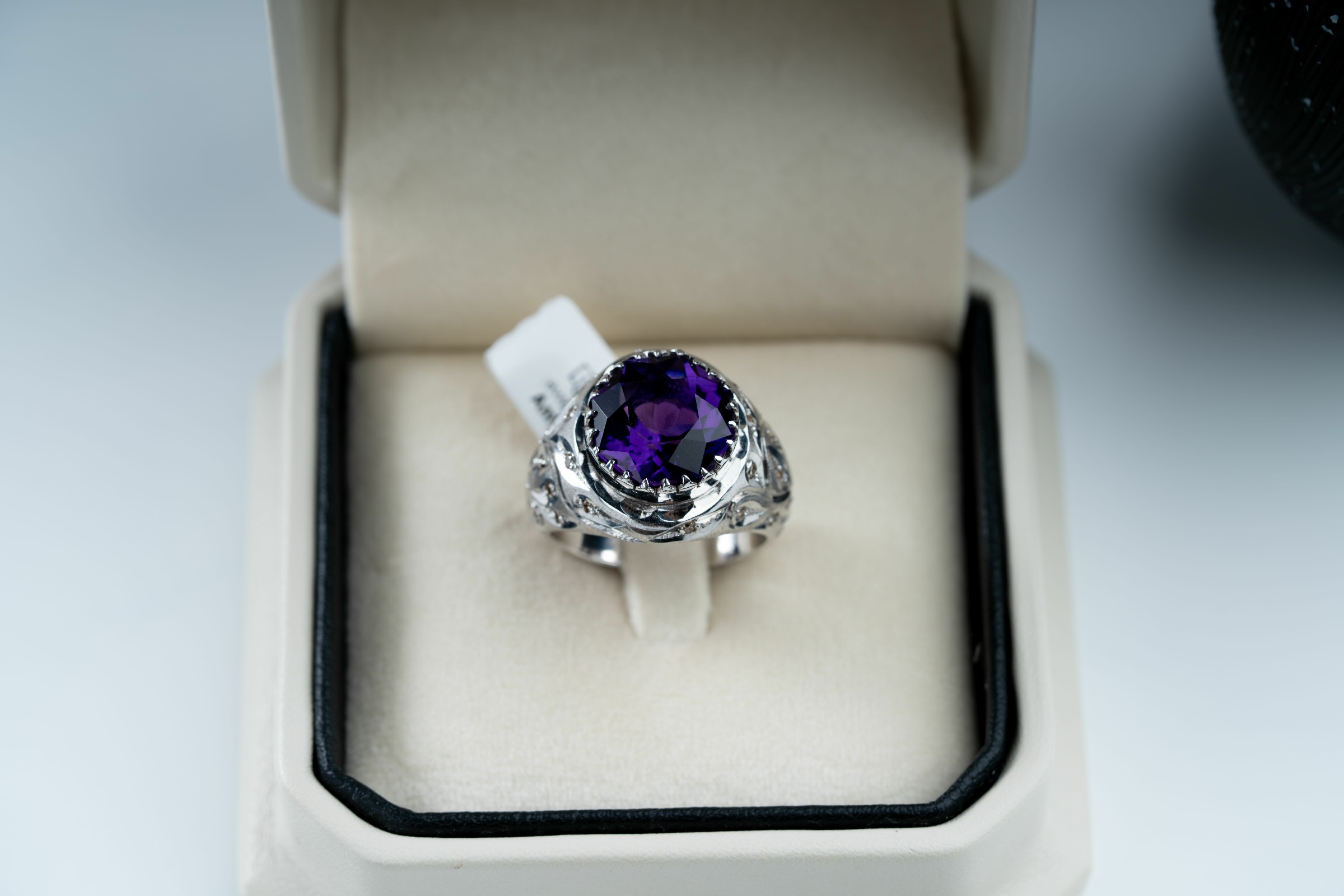 خاتم فضة بصياغة فاخرة جداً مع حجر الجمشت والالماس - تشكيلة الرجال, خواتم رجالية, جمشت