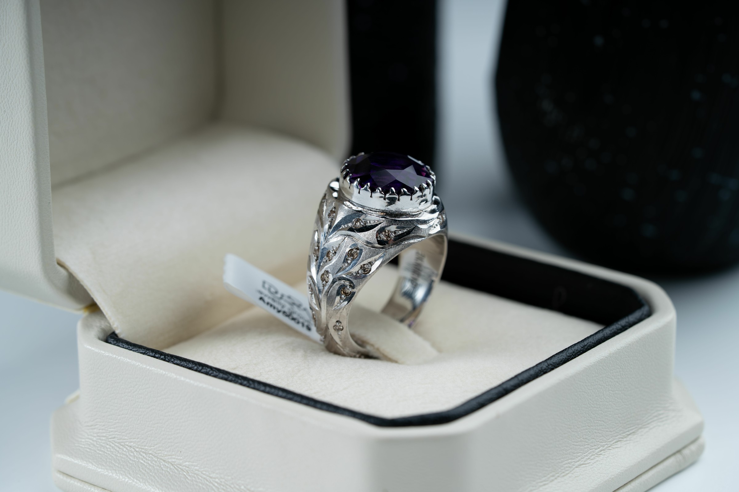 خاتم فضة بصياغة فاخرة جداً مع حجر الجمشت والالماس - تشكيلة الرجال, خواتم رجالية, جمشت