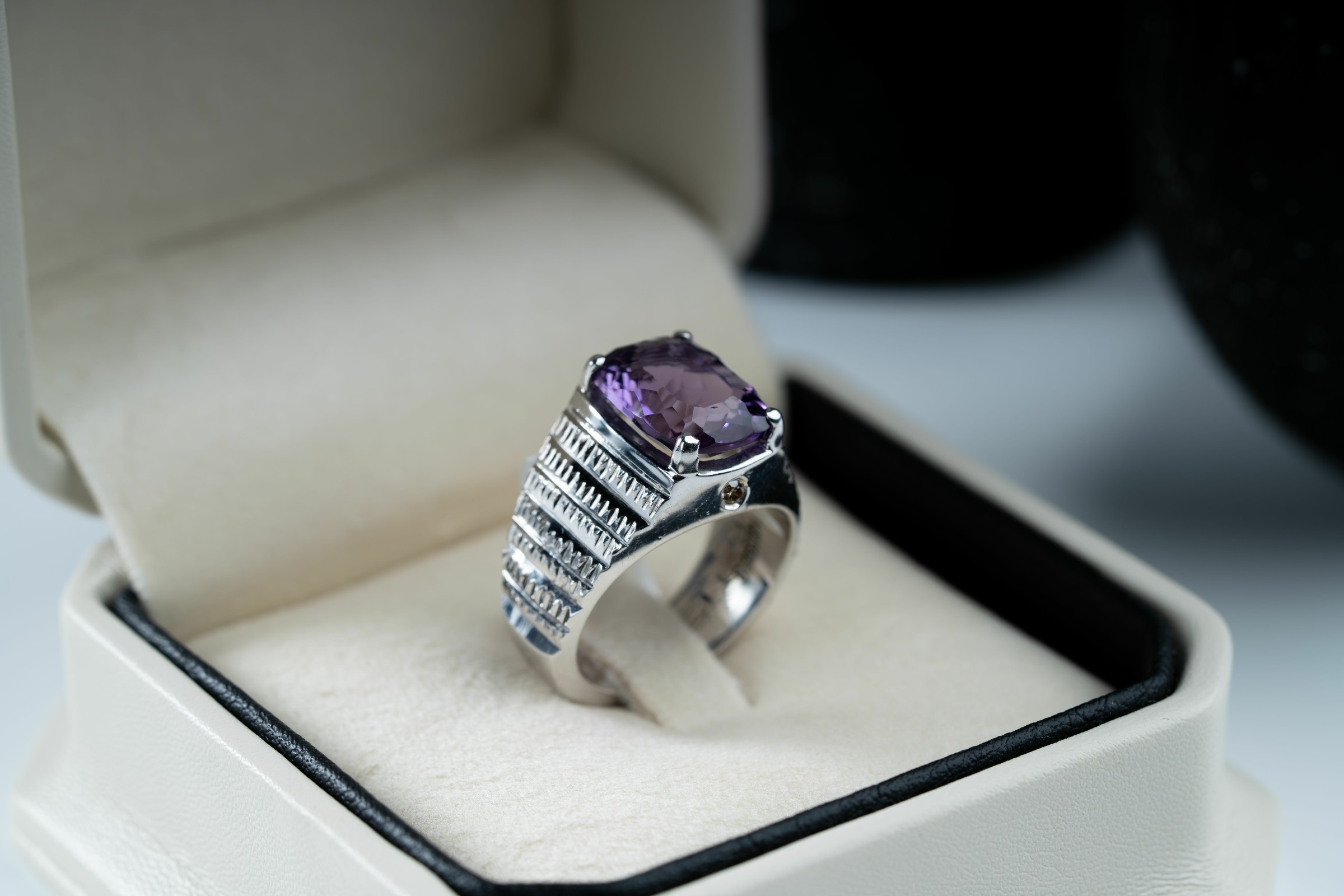 خاتم فضة صياغة يدوية بالكامل بحجر الجمشت والالماس - تشكيلة الرجال, خواتم رجالية, جمشت