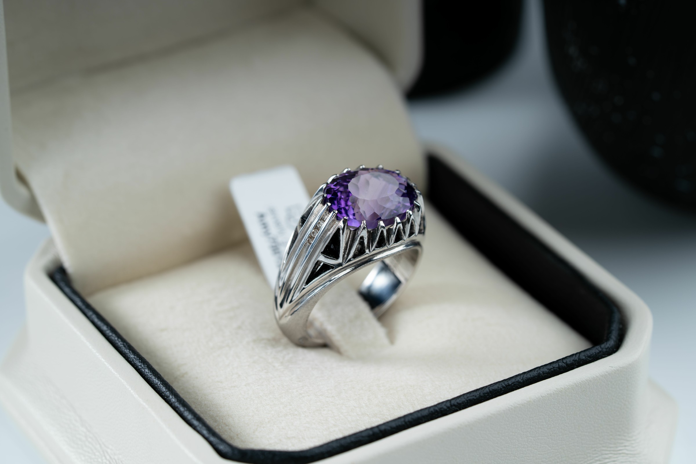 خاتم فضة صياغة يدوية مع حجر الجمشت مع ترصيع الماس - تشكيلة الرجال, خواتم رجالية, جمشت