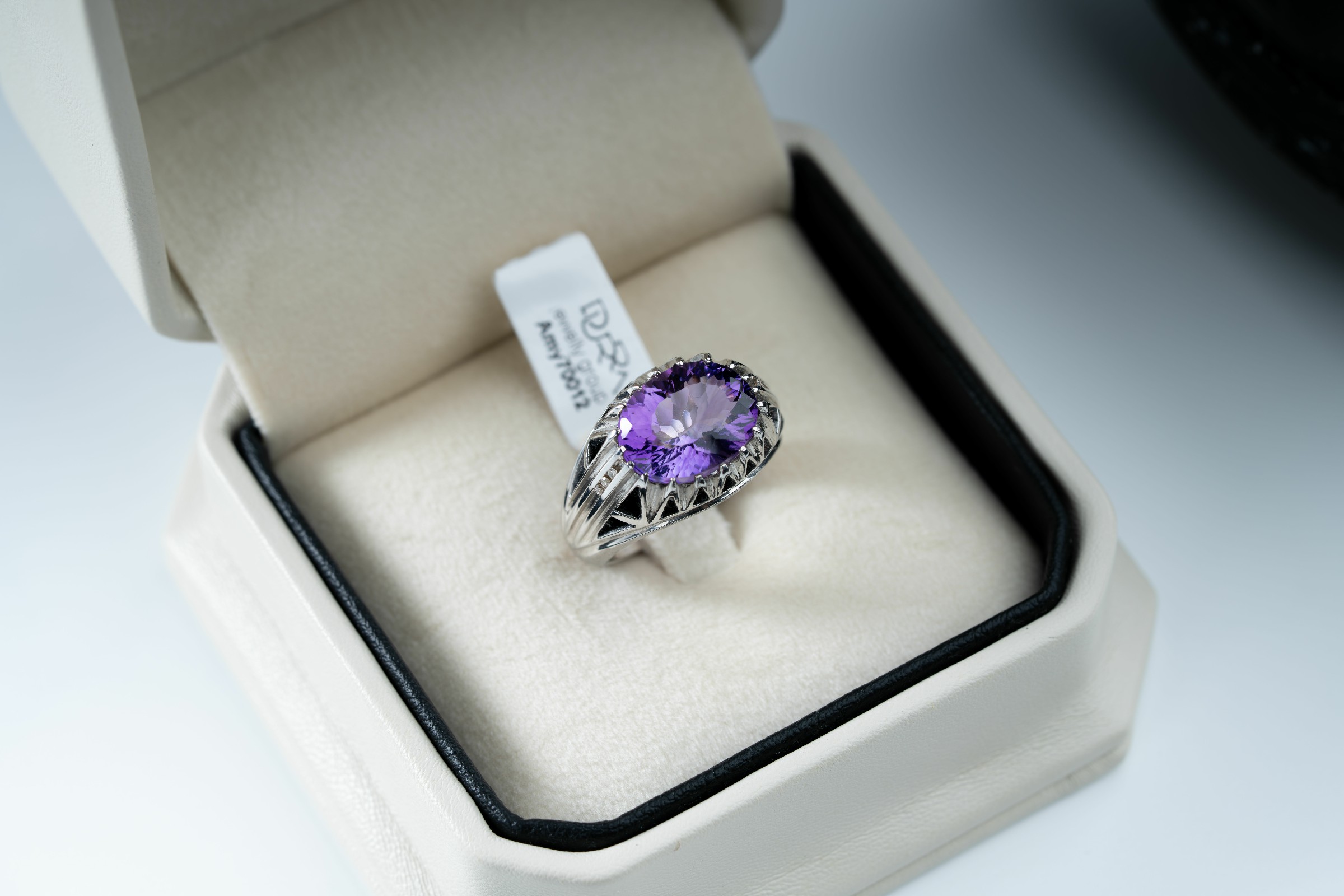 خاتم فضة صياغة يدوية مع حجر الجمشت مع ترصيع الماس - تشكيلة الرجال, خواتم رجالية, جمشت