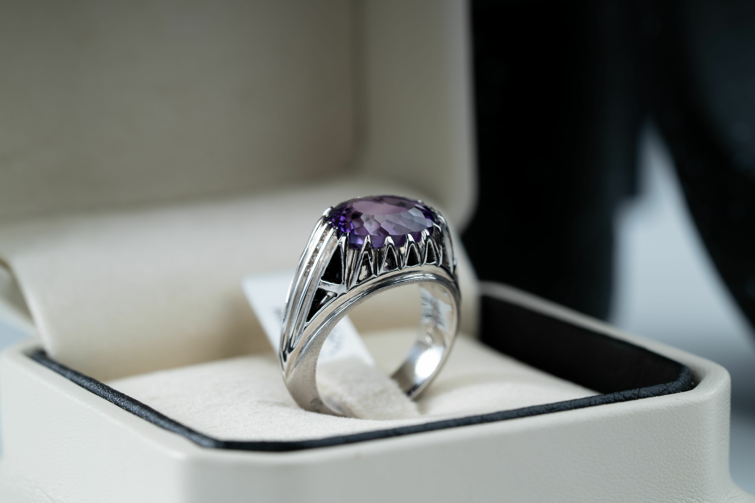 خاتم فضة صياغة يدوية مع حجر الجمشت مع ترصيع الماس - تشكيلة الرجال, خواتم رجالية, جمشت