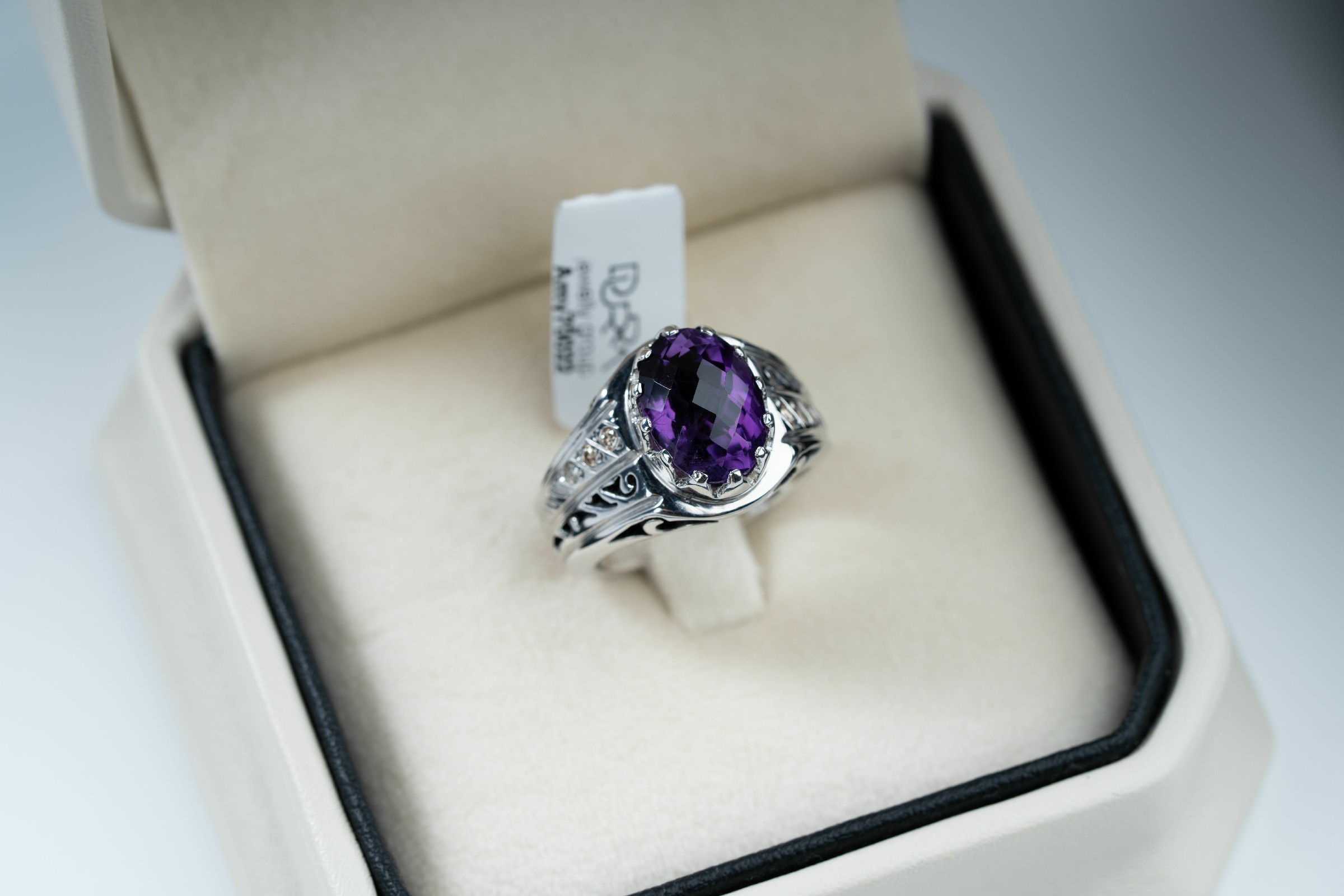 خاتم فضة نقش يدوي بالكامل مع ترصيع الماس وحجر الجمشت - تشكيلة الرجال, خواتم رجالية, جمشت