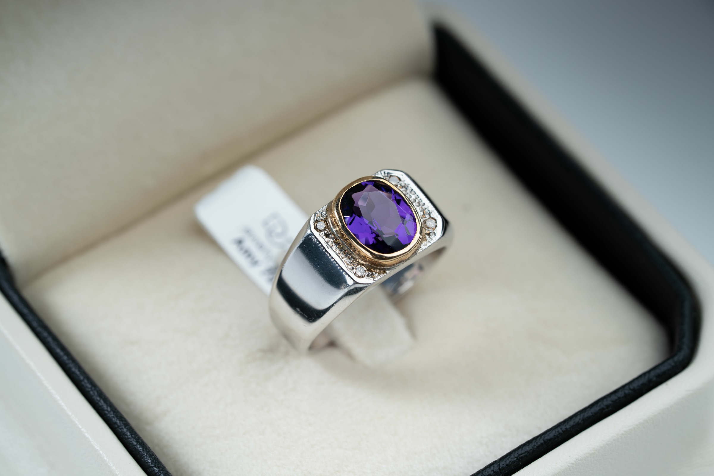 خاتم فضة انيق صياغة يدوية مع حجر الجمشت وترصيع الالماس - تشكيلة الرجال, خواتم رجالية, جمشت