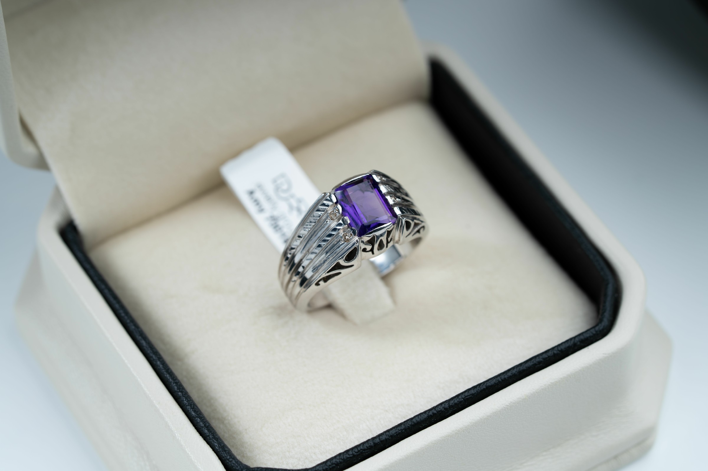 خاتم فضة بصياغة يدوية بالكامل مع حجر الجمشت وترصيع الالماس - تشكيلة الرجال, خواتم رجالية, جمشت