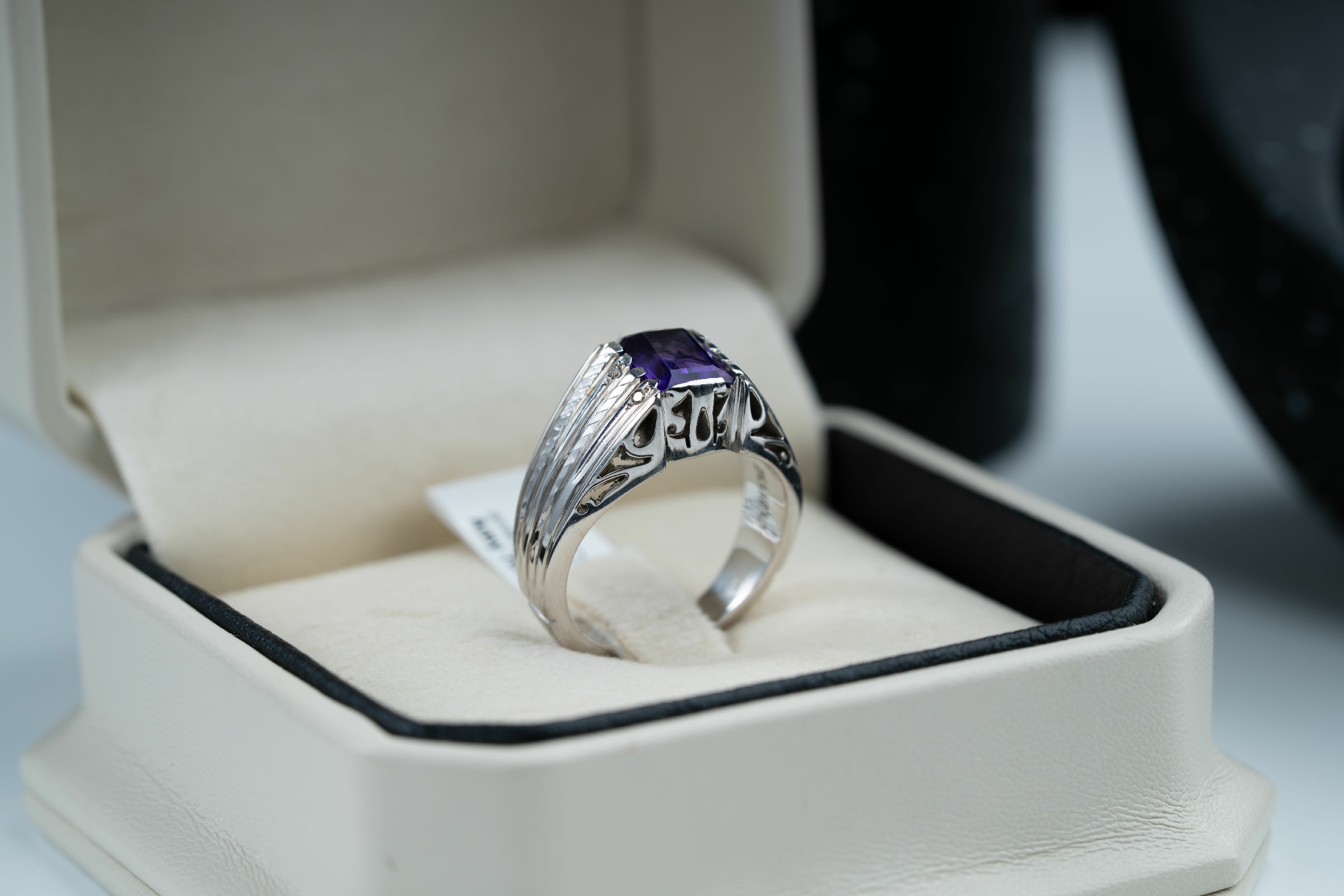 خاتم فضة بصياغة يدوية بالكامل مع حجر الجمشت وترصيع الالماس - تشكيلة الرجال, خواتم رجالية, جمشت