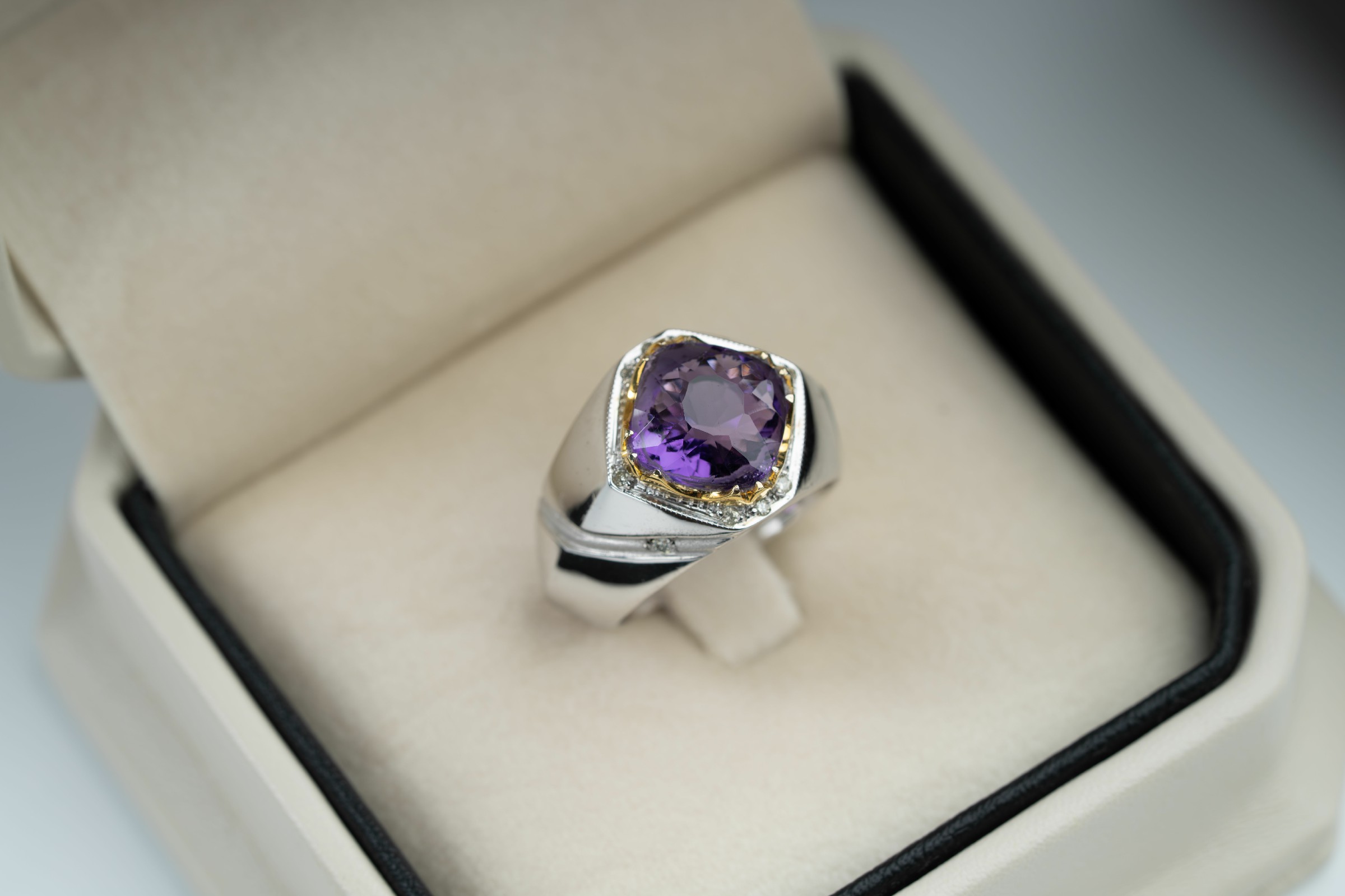 خاتم فضة صياغة يدوية بالكامل بحجر الجمشت المميز وترصيع الماس - تشكيلة الرجال, خواتم رجالية, جمشت