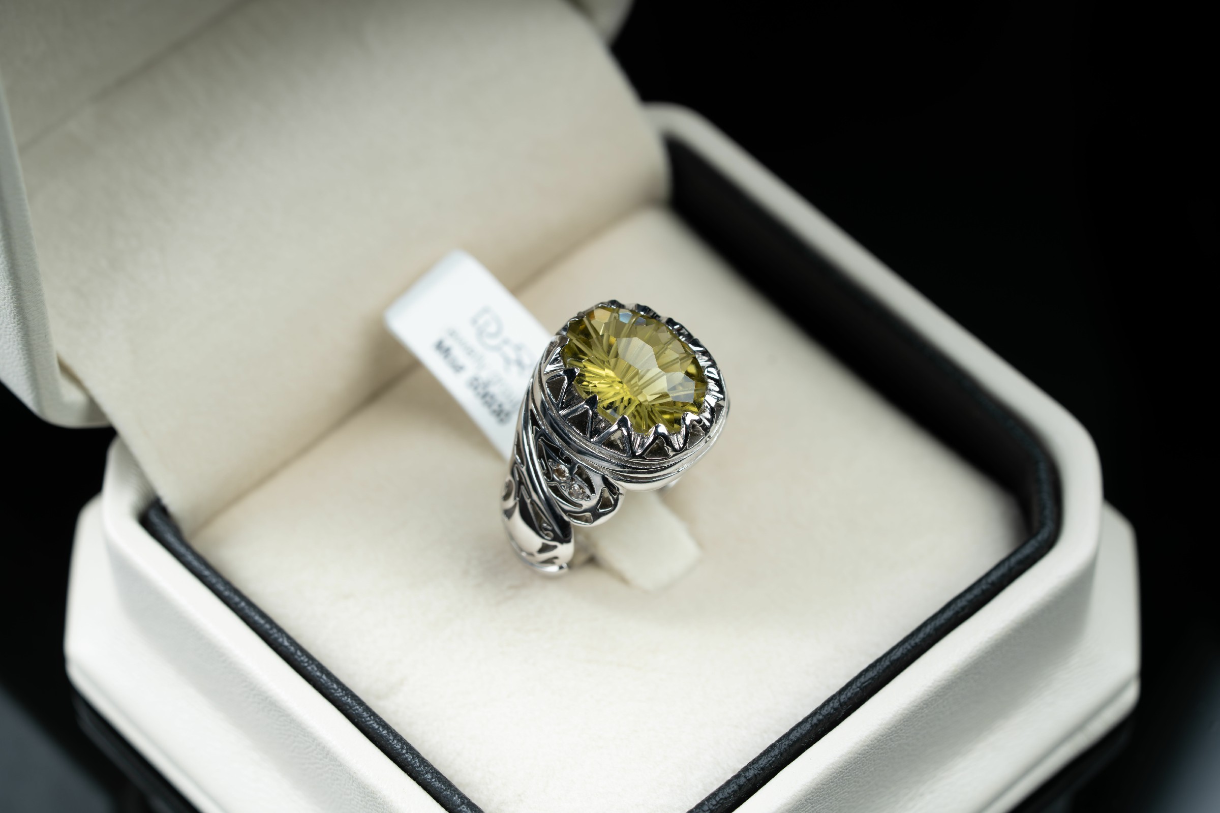 خاتم فضة صياغة يدوية بحجر الكوارتز الليموني مرصع بالالماس - تشكيلة الرجال, خواتم رجالية, سترين