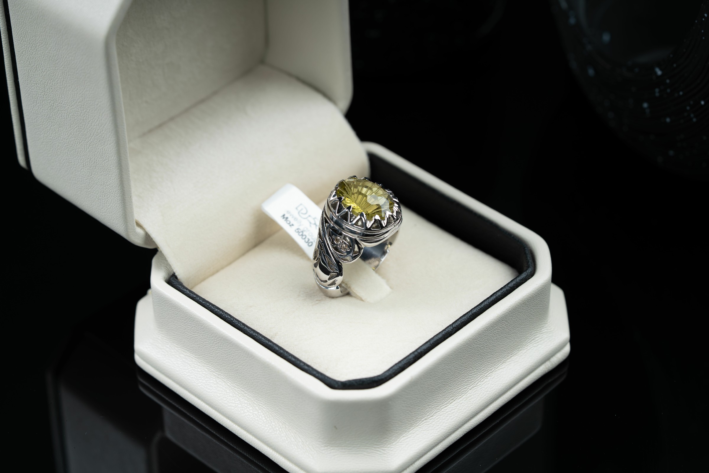 خاتم فضة صياغة يدوية بحجر الكوارتز الليموني مرصع بالالماس - تشكيلة الرجال, خواتم رجالية, سترين