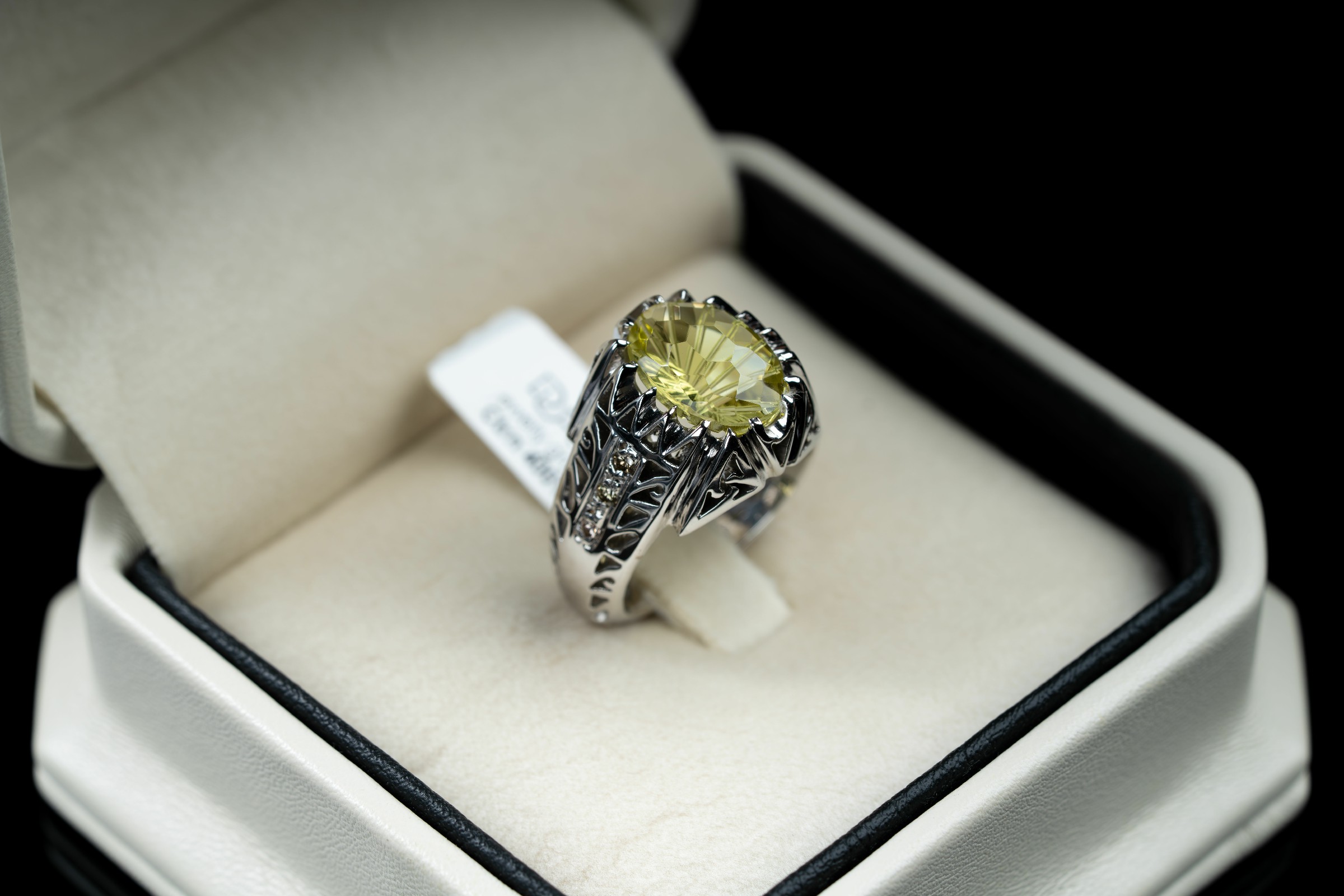 خاتم فضة صياغة يدوية مرصع بحجر الكوارتز الليموني مع الالماس  - تشكيلة الرجال, خواتم رجالية, سترين