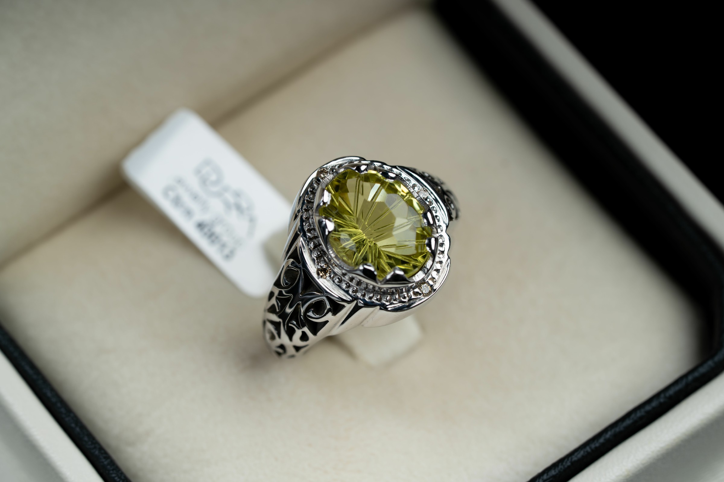 خاتم فضة صياغة يدوية مرصع بحجر الكوارتز الليموني والالماس  - تشكيلة الرجال, خواتم رجالية, سترين