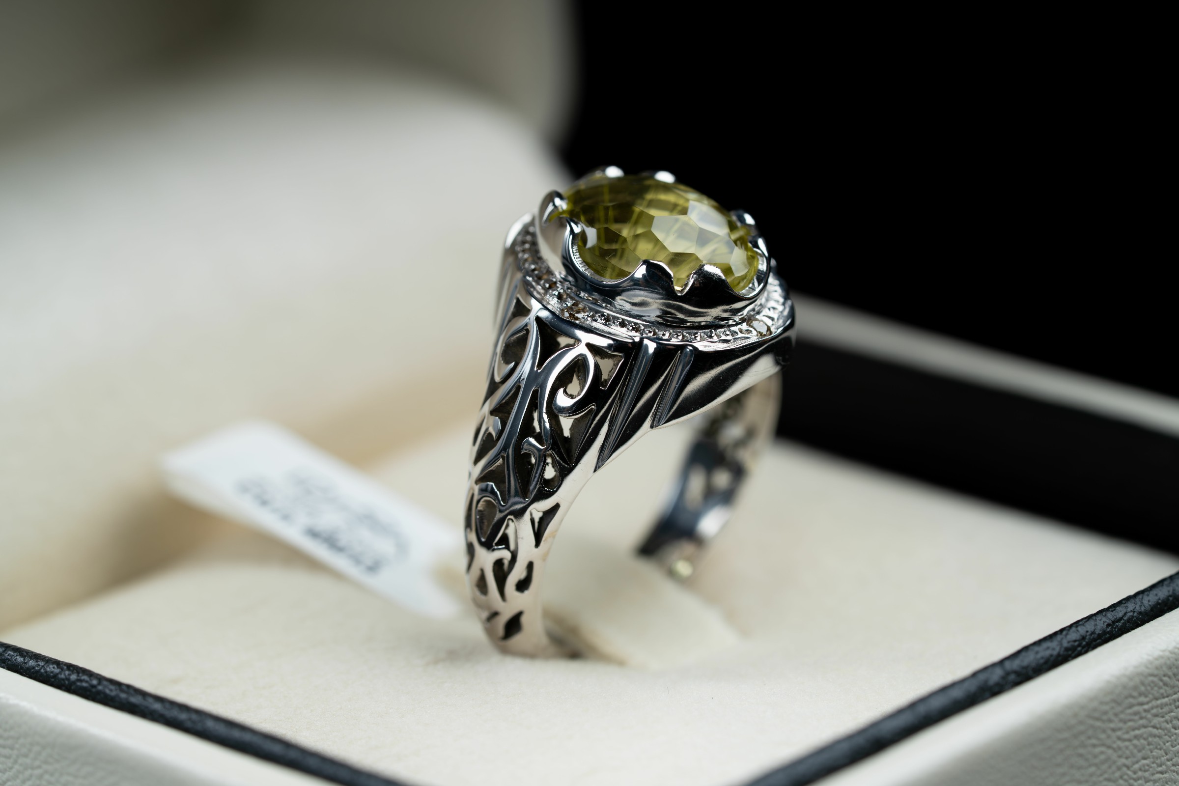 خاتم فضة صياغة يدوية مرصع بحجر الكوارتز الليموني والالماس  - تشكيلة الرجال, خواتم رجالية, سترين
