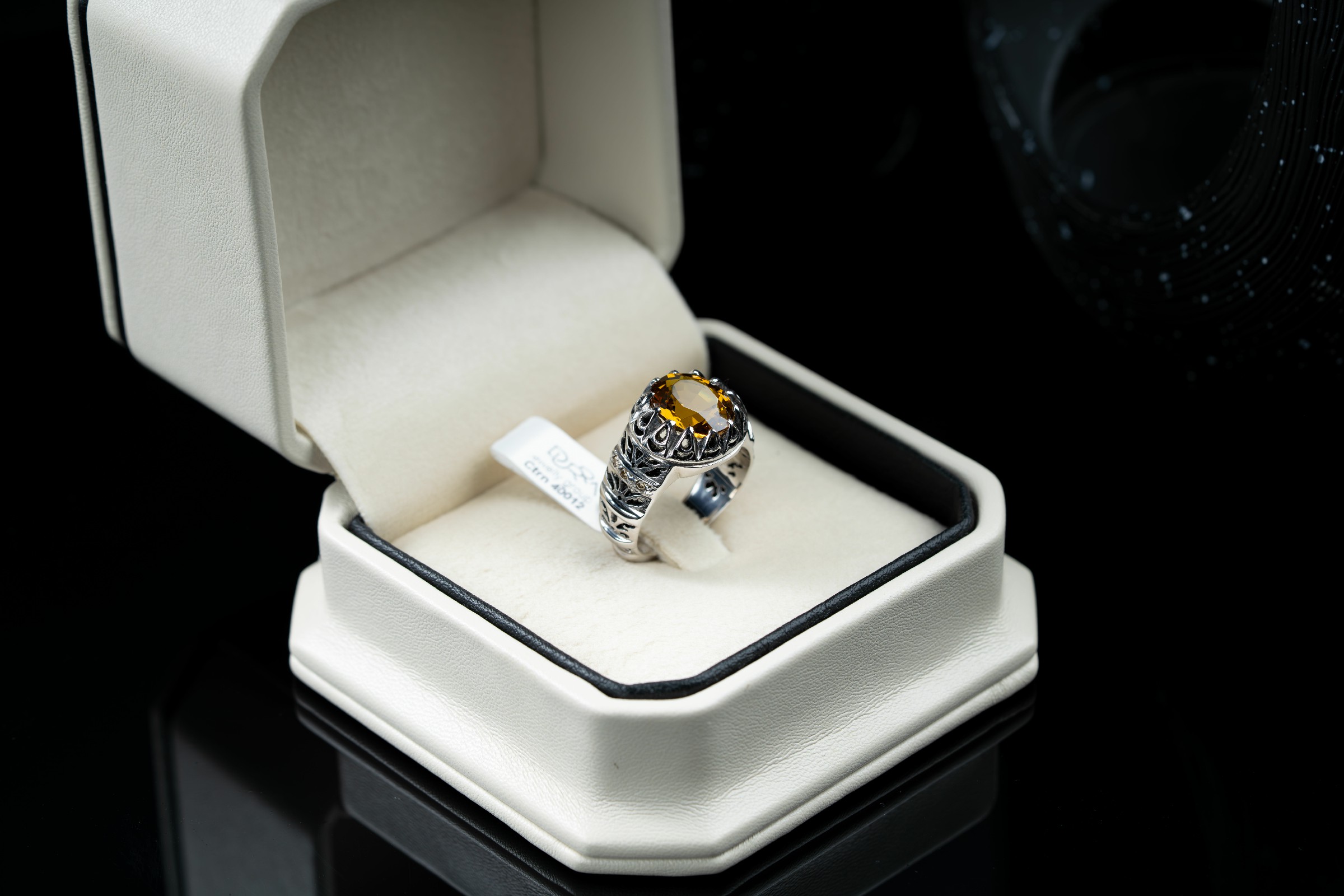 خاتم فضة مصاغ يدوي مع حجر السترين مع ترصيع الماس - تشكيلة الرجال, خواتم رجالية, سترين