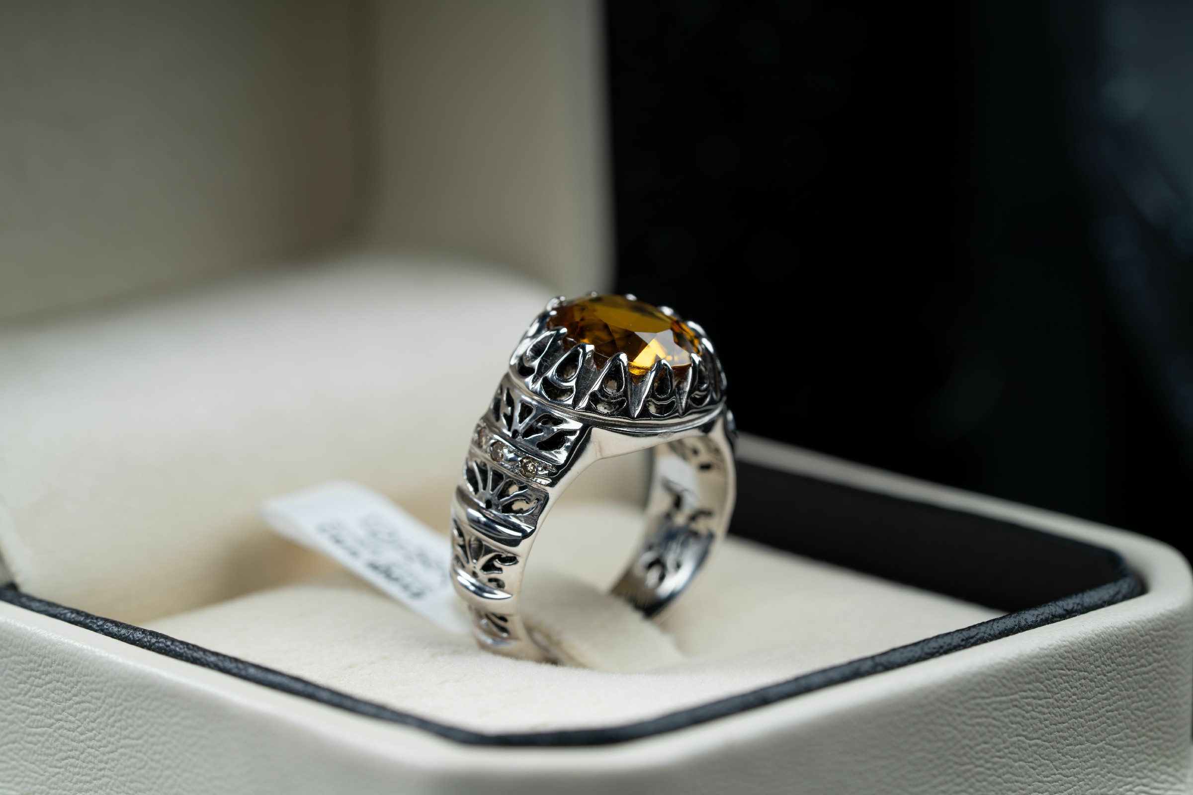 خاتم فضة مصاغ يدوي مع حجر السترين مع ترصيع الماس - تشكيلة الرجال, خواتم رجالية, سترين