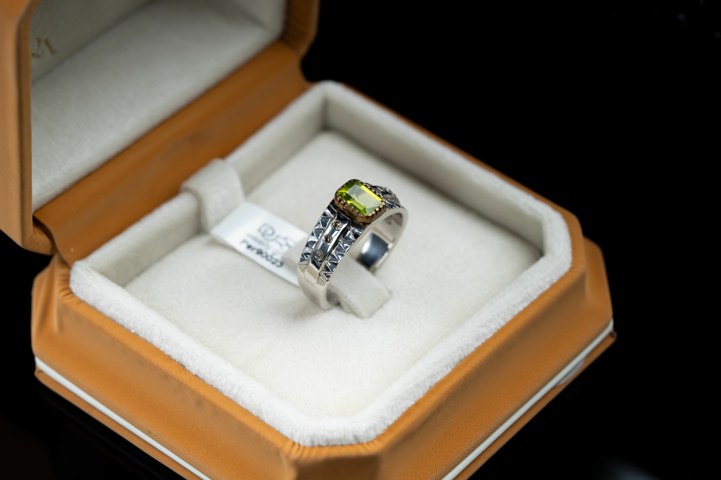 خاتم فضة مرصع بالزبرجد الأخضر وترصيع الماس - زبرجد, خواتم رجالية, تشكيلة الرجال