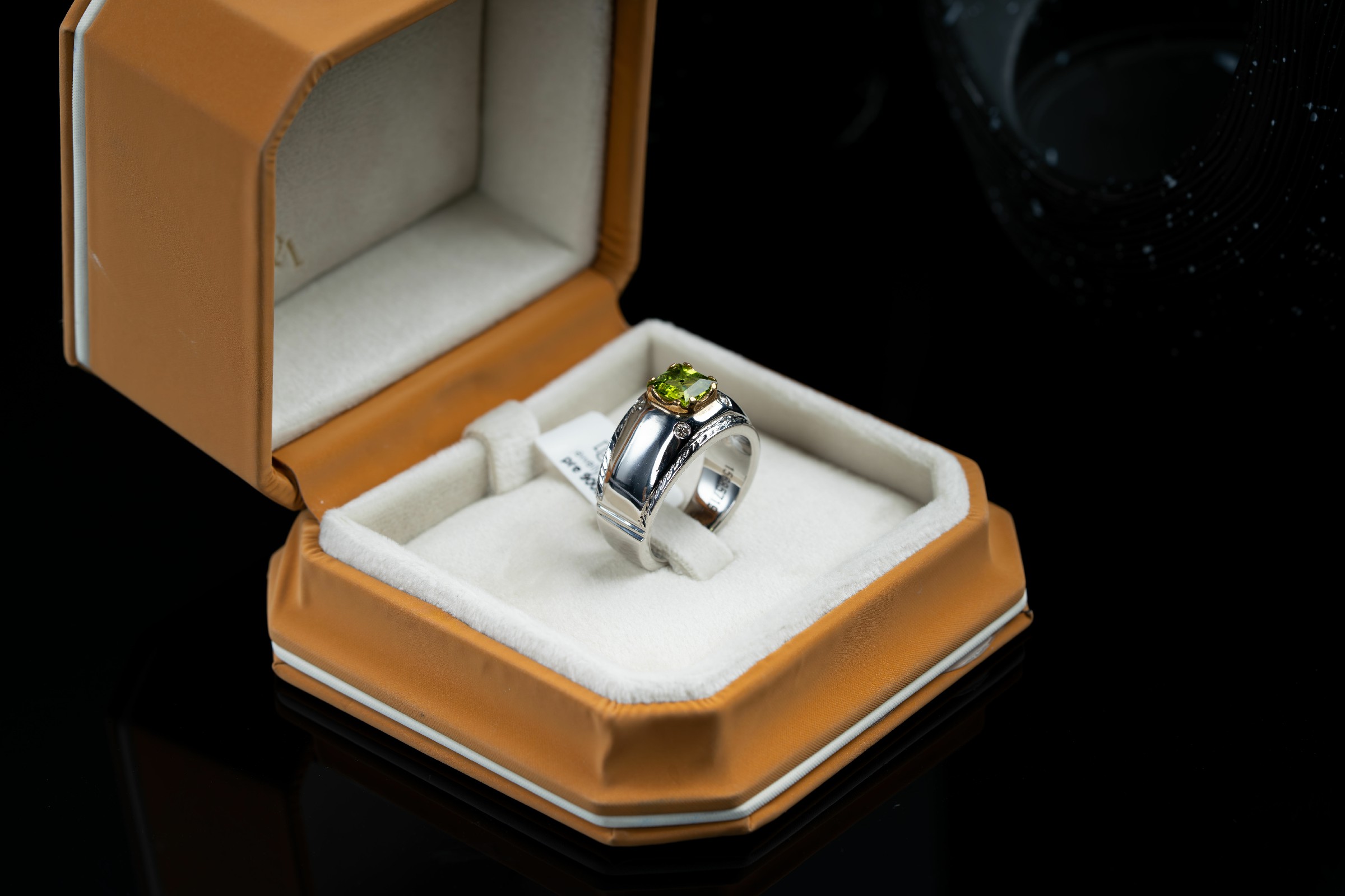 خاتم فضة صياغة يدوية مرصع الماس مع حجر الزبرجد - تشكيلة الرجال, خواتم رجالية, زبرجد