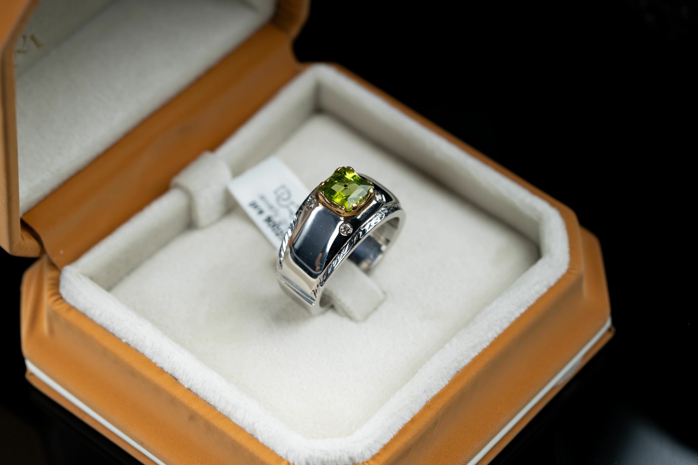 خاتم فضة صياغة يدوية مرصع الماس مع حجر الزبرجد - تشكيلة الرجال, خواتم رجالية, زبرجد